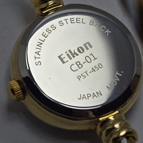 Womens Eikon CB-01 White Enamel Gold Tone Wire Cuff Watch New Battery Bangle - Picture 10 of 10
